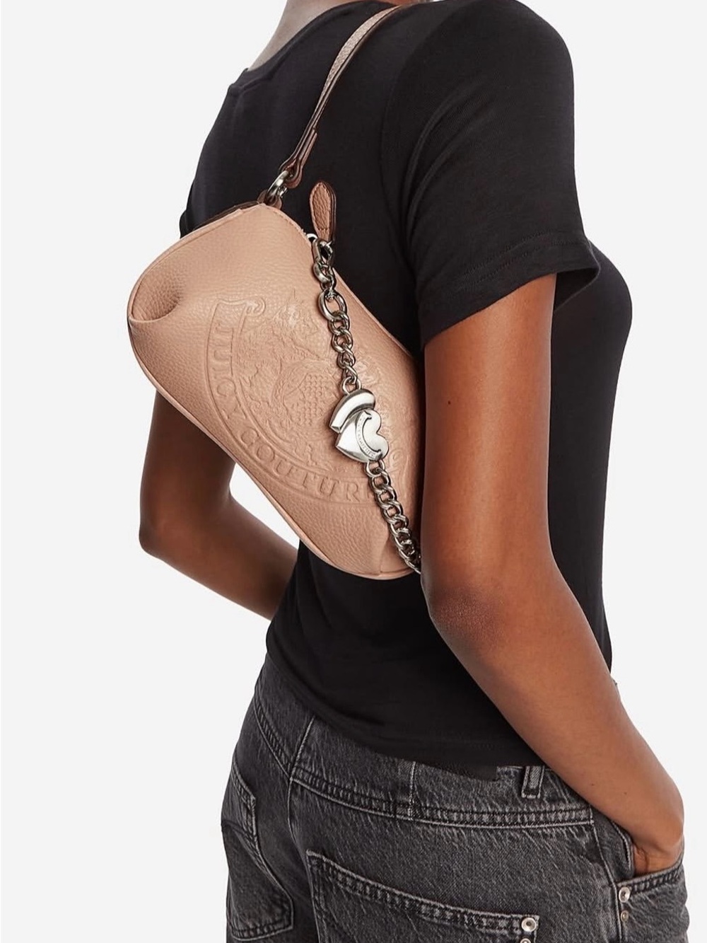 Juicy Couture Blush Pink Embossed Crest Heart Chain Shoulder Crossbody Bag - Picture 4 of 13